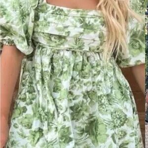Abercrombie & Fitch Emerson Poplin Puff Sleeve Green Floral Mini Dress